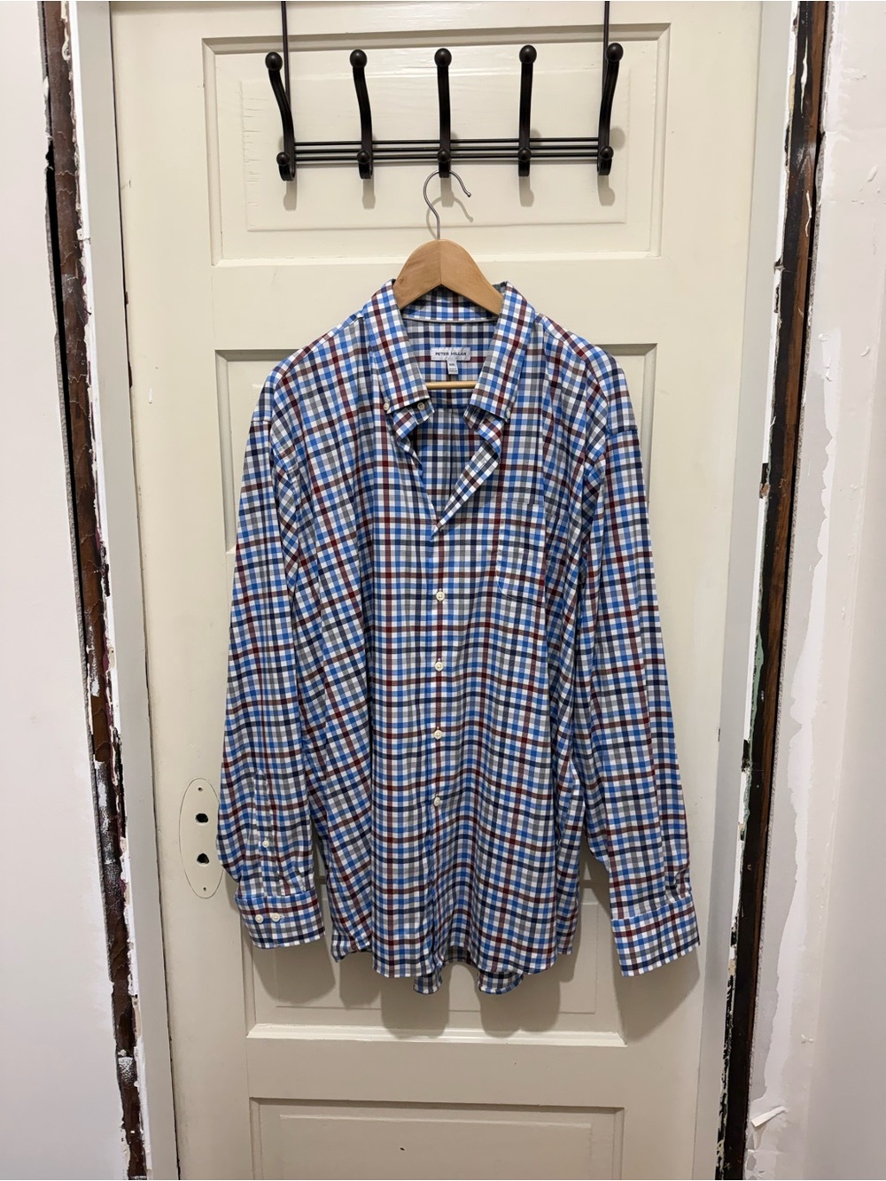Peter Millar Blue, White & Brown Checked Button-Down Shirt